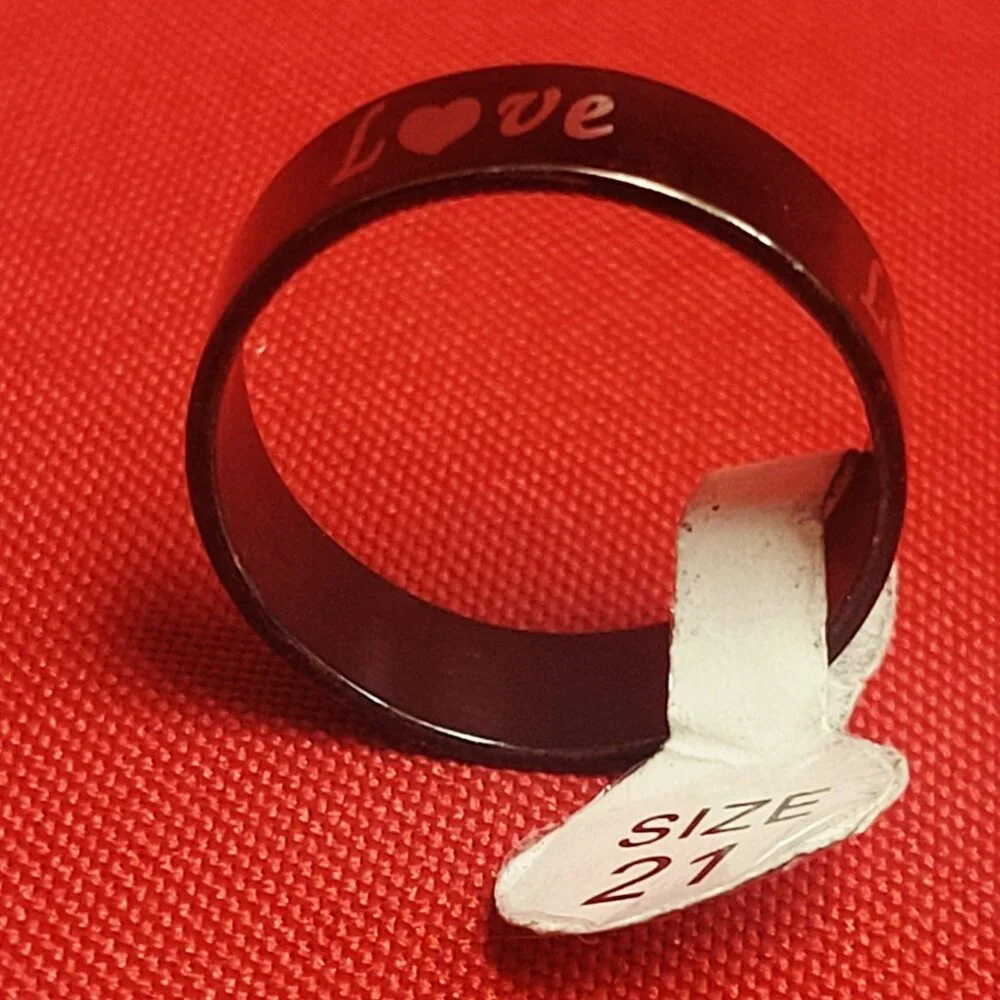 Stainless Steel Wide Band Love Engraved Ring Size 21 Black Tone Unisex
